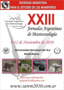 Afiche de las XXIII Jornadas Argentinas de Mastozoología (Bahía Blanca, Buenos Aires, Argentina, 2010)