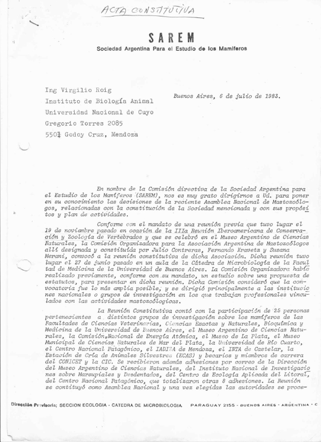 Acta constitutiva de la SAREM, 1983 (portada)