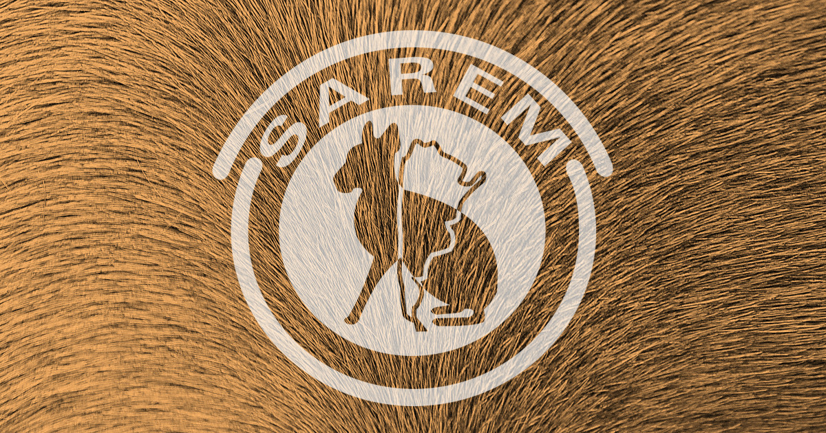 Logo of SAREM (Sociedad Argentina para el Estudio de los Mamíferos) overlaid on photo